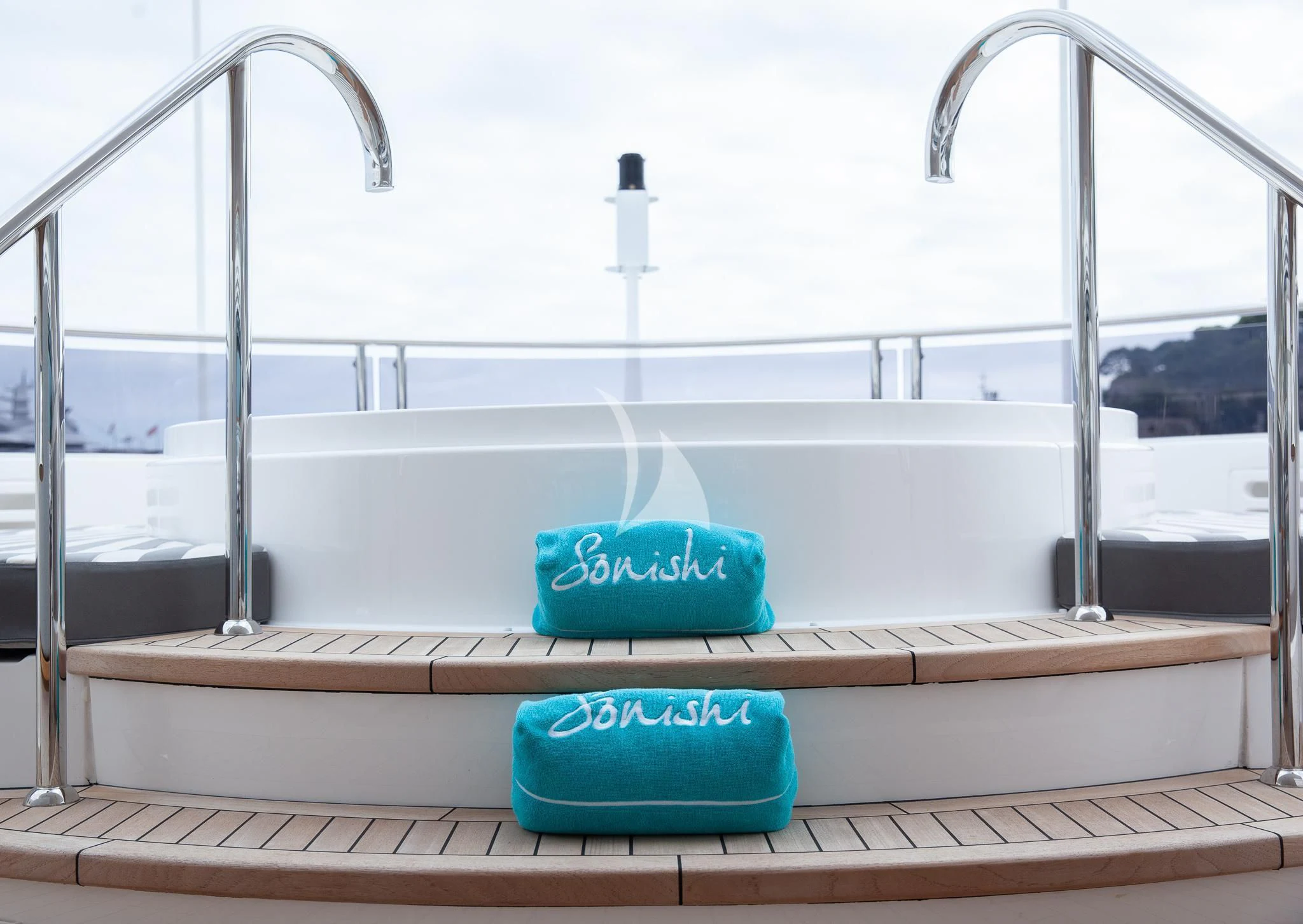 a blue tub on a shelf aboard SONISHI Yacht for Sale