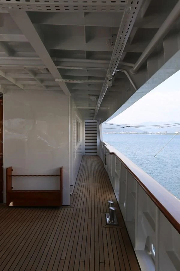 a wooden walkway over water aboard GOODWILL Yacht for Sale