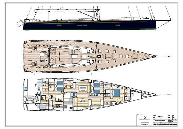 diagram, engineering drawing aboard MORGANA Yacht for Sale