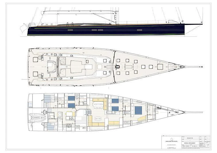 diagram, engineering drawing aboard MORGANA Yacht for Sale