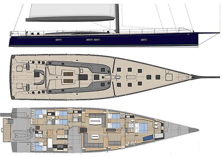 a diagram of a building aboard MORGANA Yacht for Sale