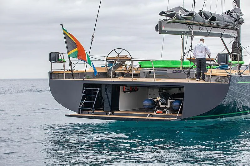 a boat with a flag on the front aboard MORGANA Yacht for Sale