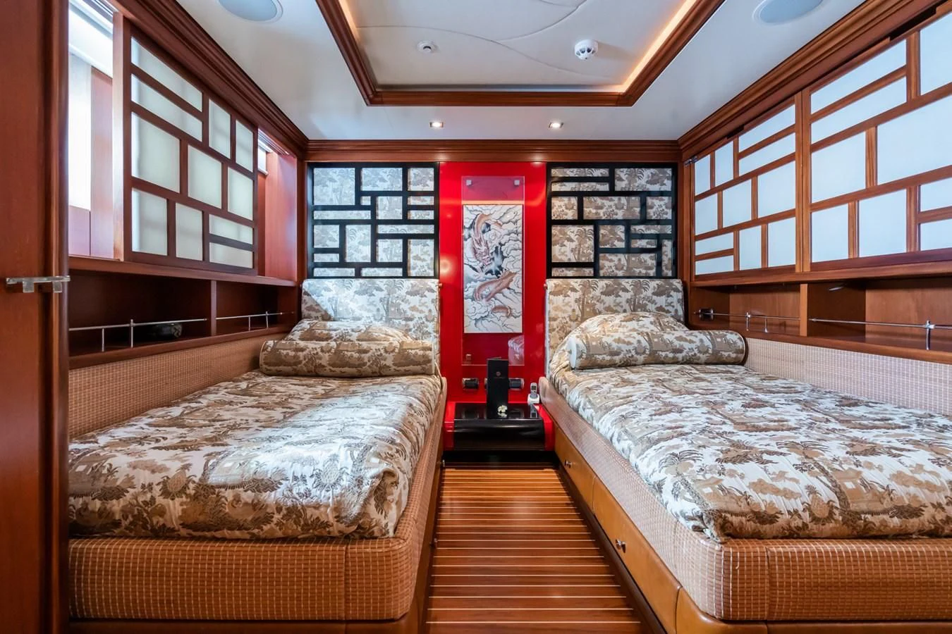 a room with two beds aboard AQUAMARINA Yacht for Sale