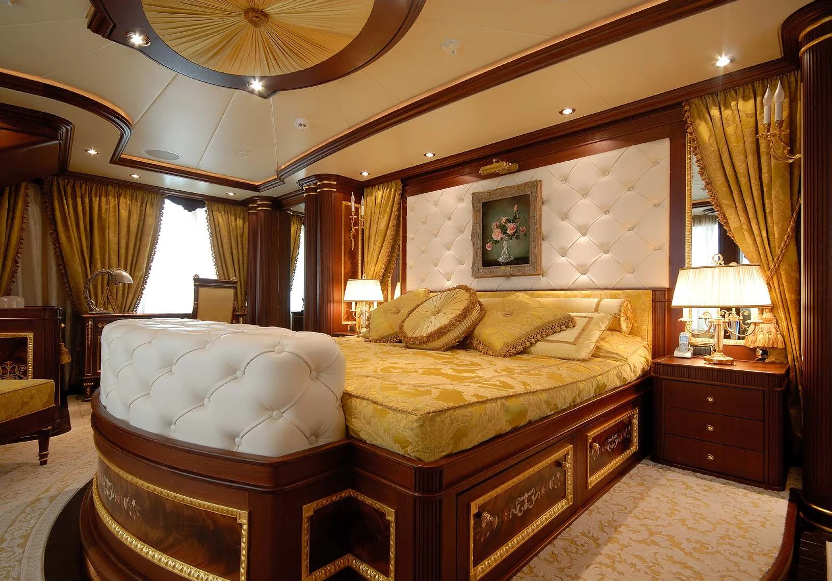 a bedroom with a large bed aboard AQUAMARINA Yacht for Sale