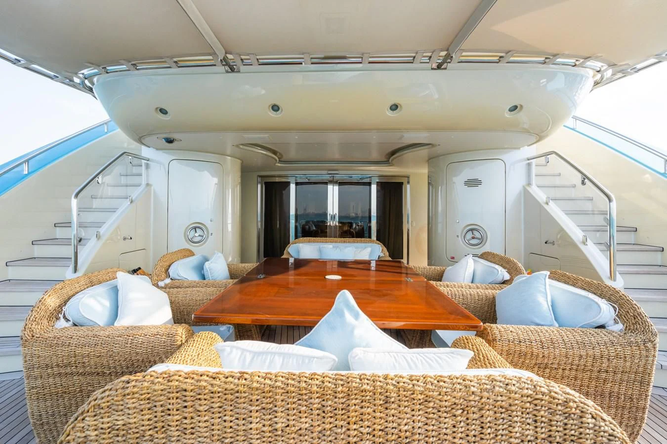 a boat with a couch and a large bed aboard AQUAMARINA Yacht for Sale