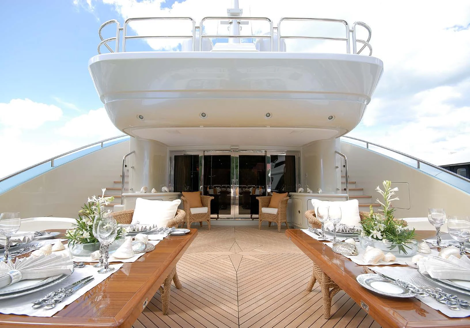 a large white ship in a room aboard AQUAMARINA Yacht for Sale