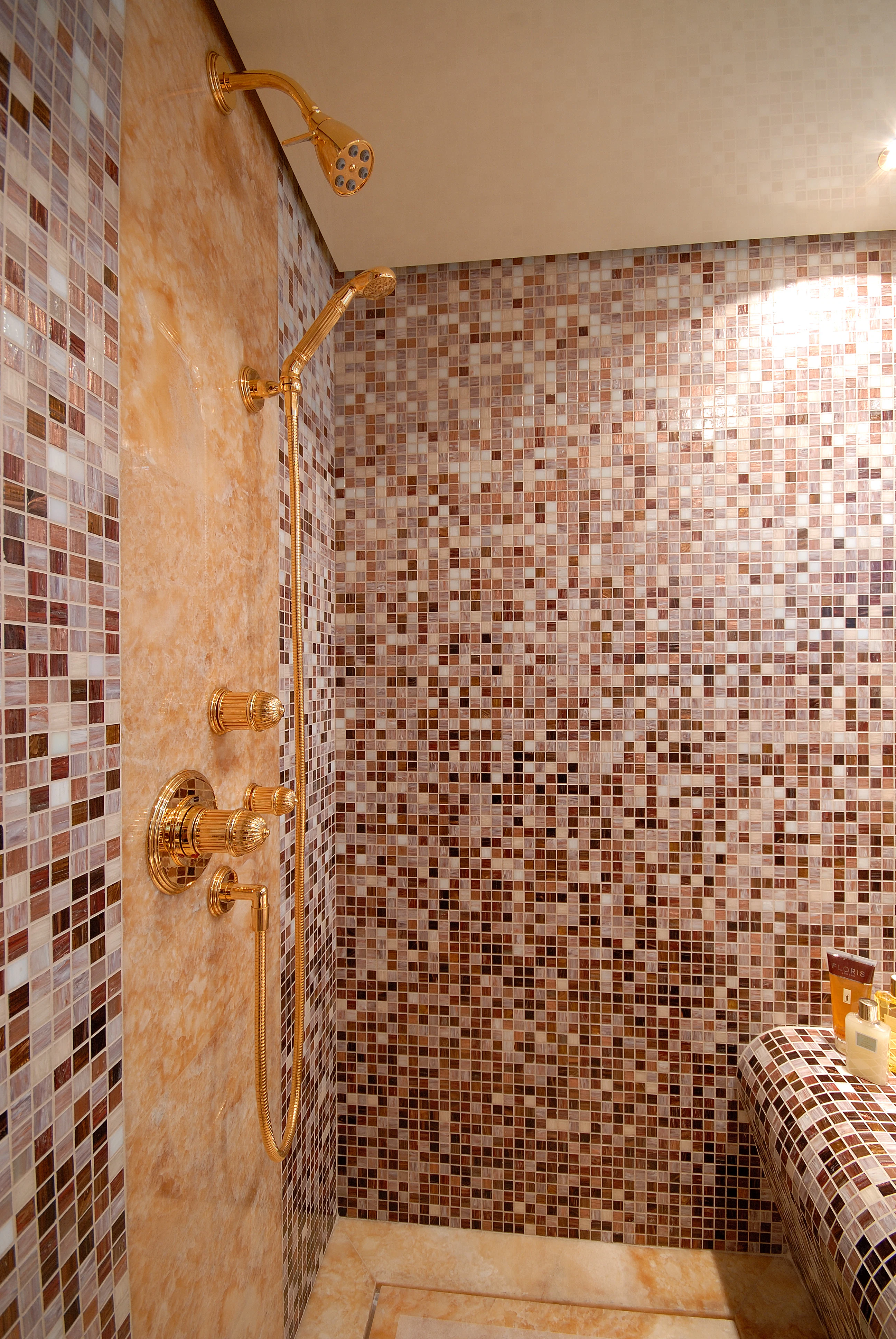 a shower with a tile wall aboard AQUAMARINA Yacht for Sale