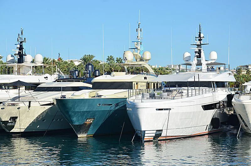 several boats in a harbor aboard AQUAMARINA Yacht for Sale