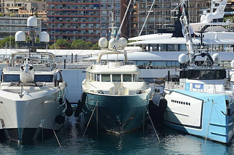 several boats are parked in the water aboard AQUAMARINA Yacht for Sale
