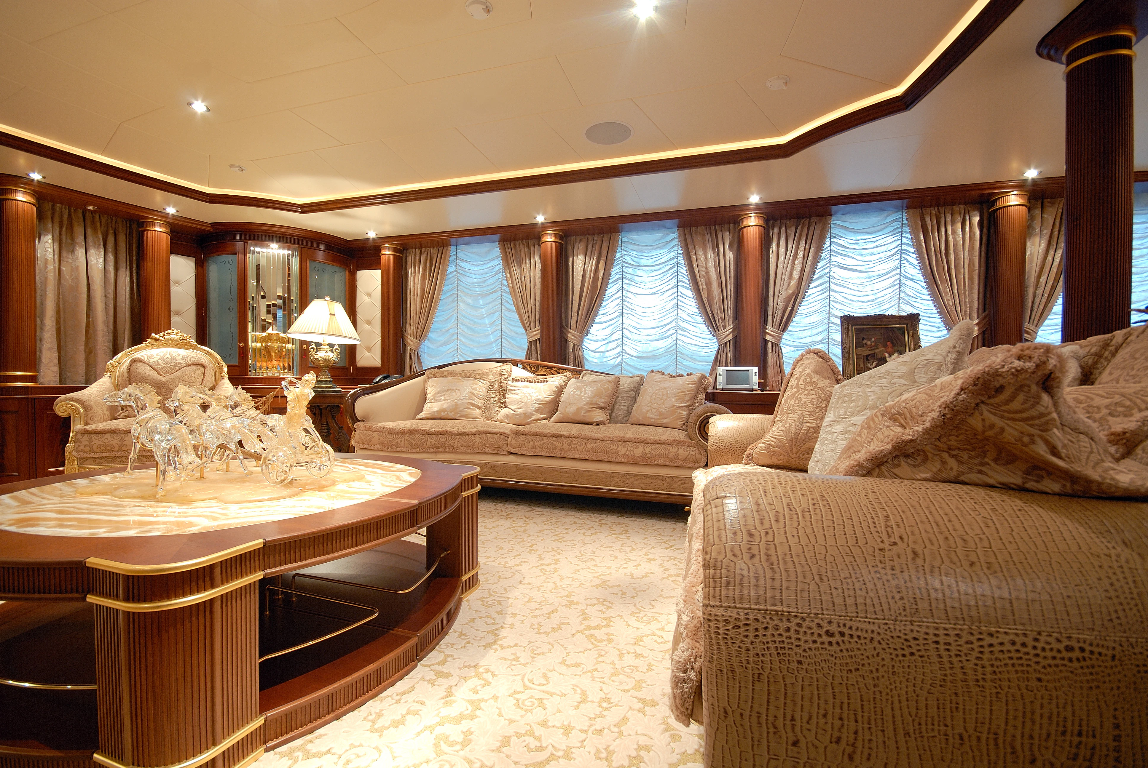 a large bedroom with a large bed aboard AQUAMARINA Yacht for Sale