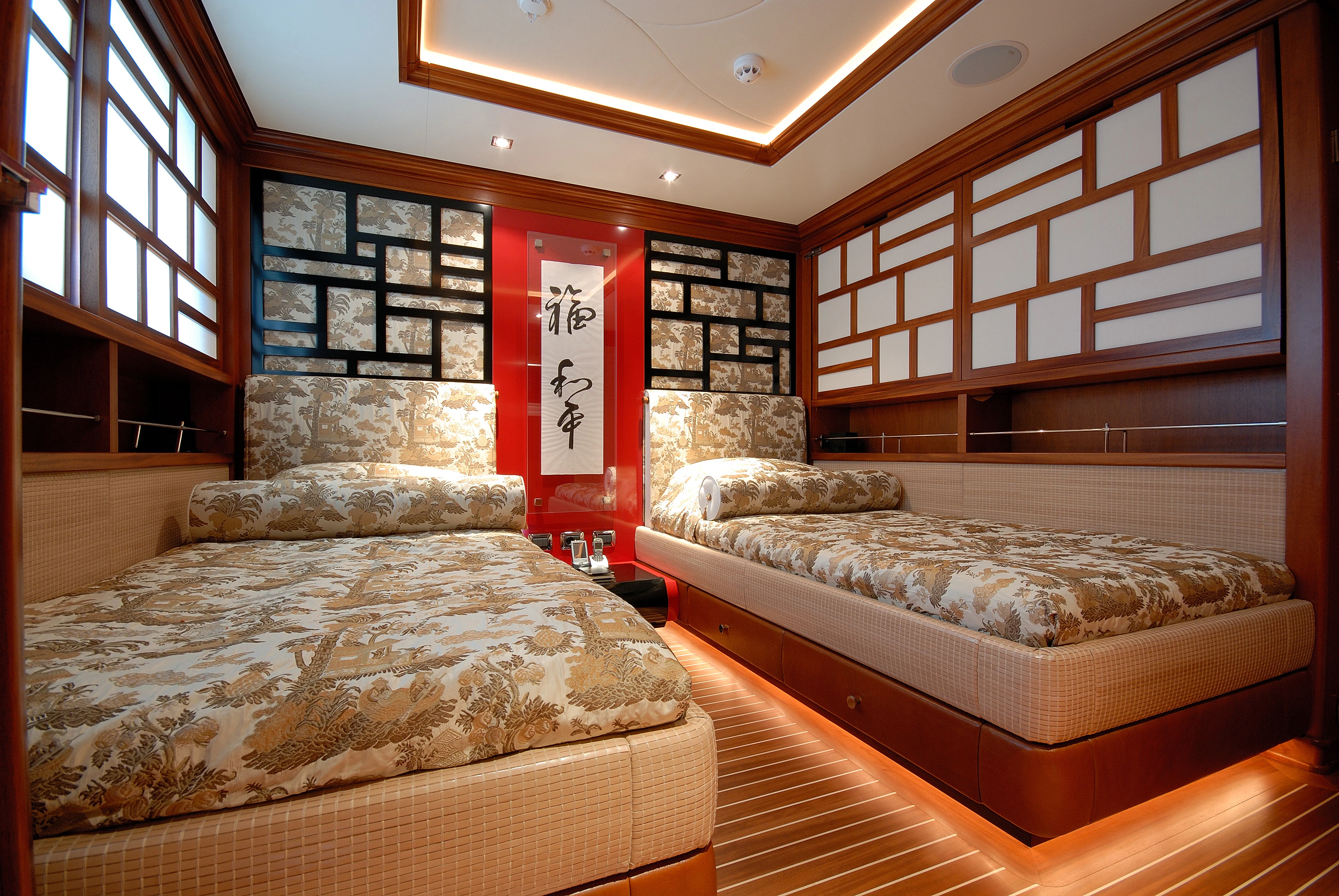 a room with two beds aboard AQUAMARINA Yacht for Sale