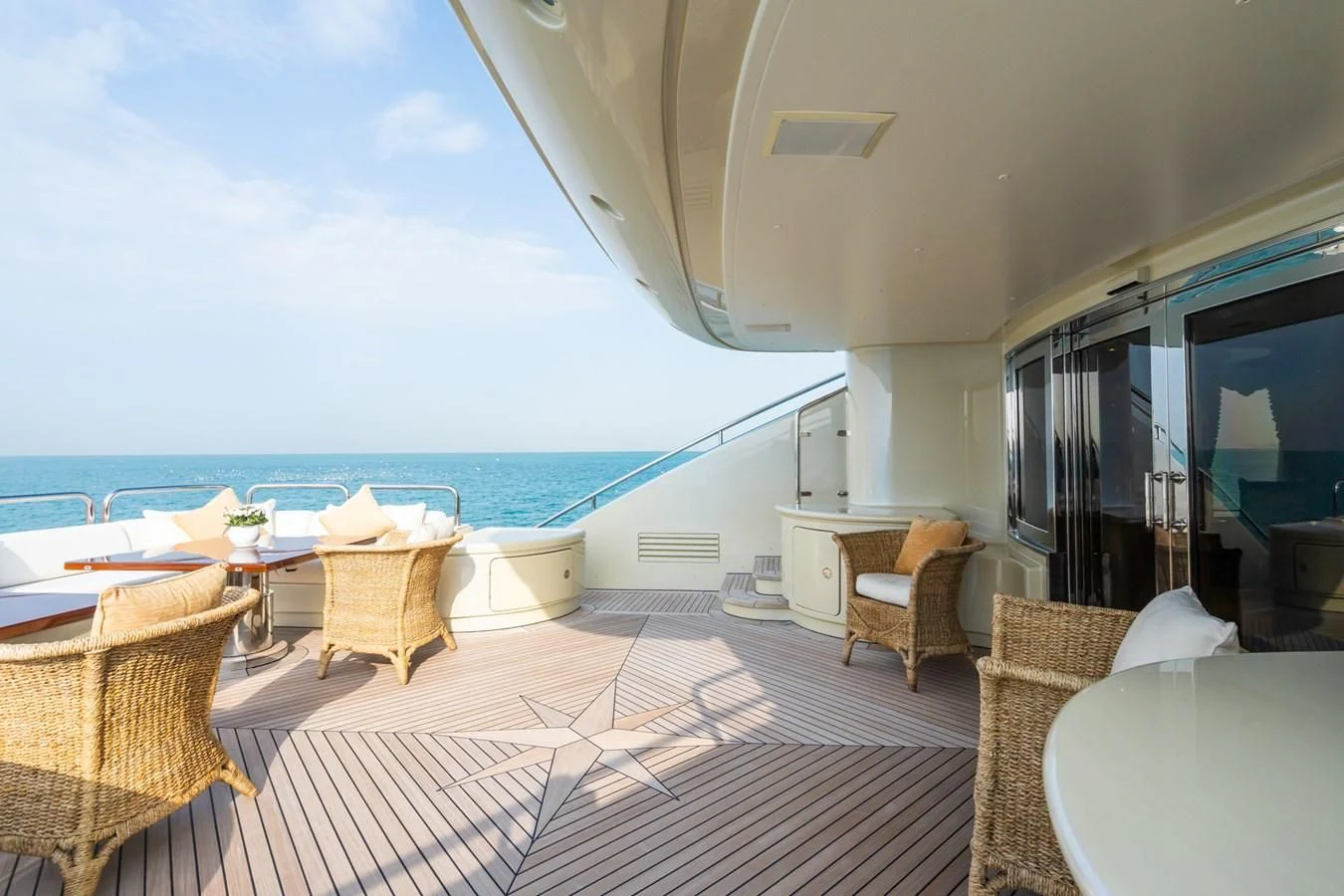 a large white and blue room with a large pool and a deck aboard AQUAMARINA Yacht for Sale