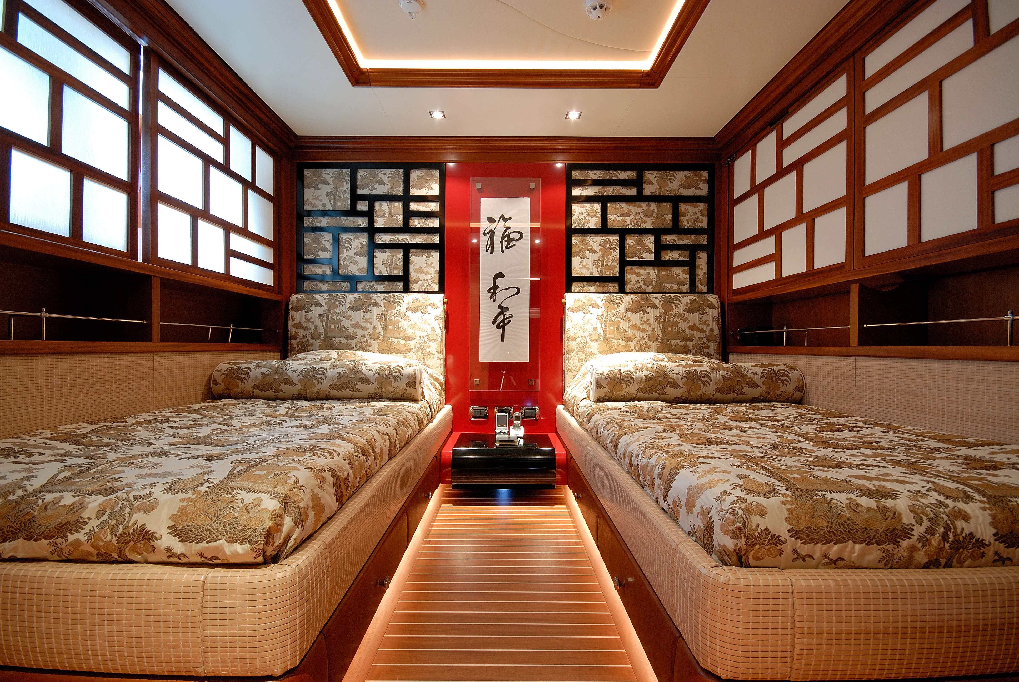 a room with two beds aboard AQUAMARINA Yacht for Sale
