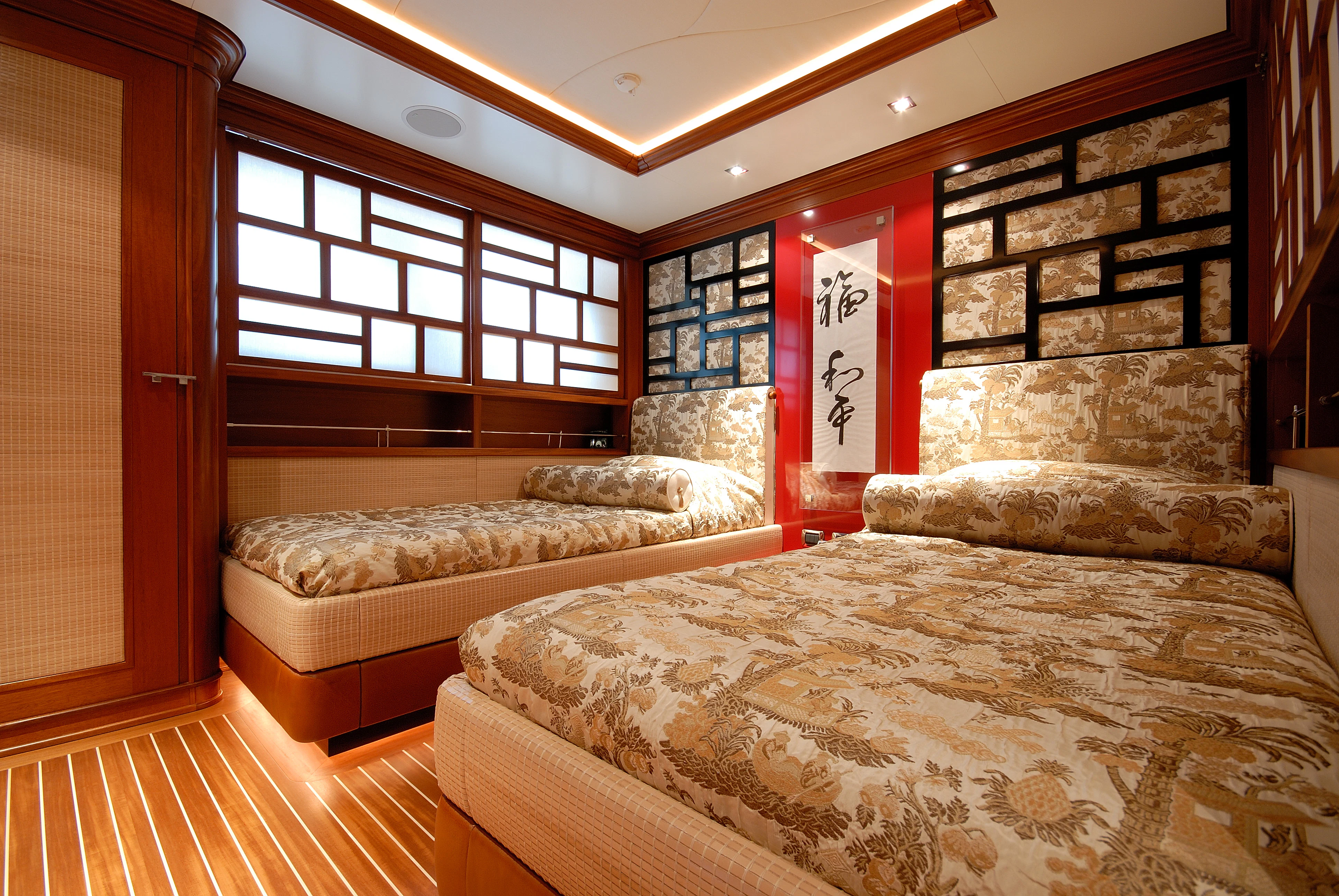 a room with two beds aboard AQUAMARINA Yacht for Sale
