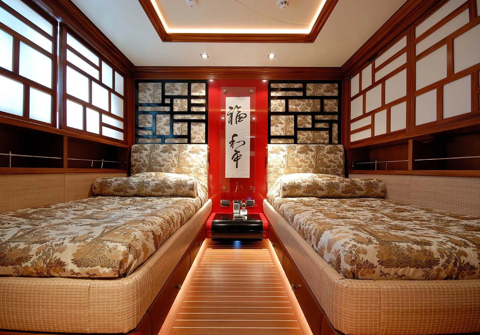 a room with two beds aboard AQUAMARINA Yacht for Sale