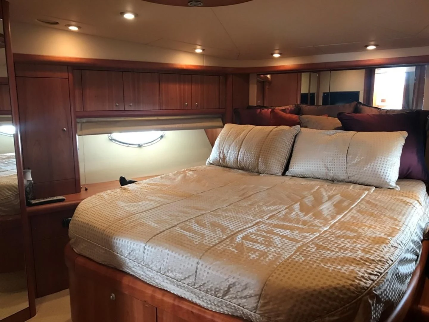 a bed in a room aboard DAY DREAMER Yacht for Sale
