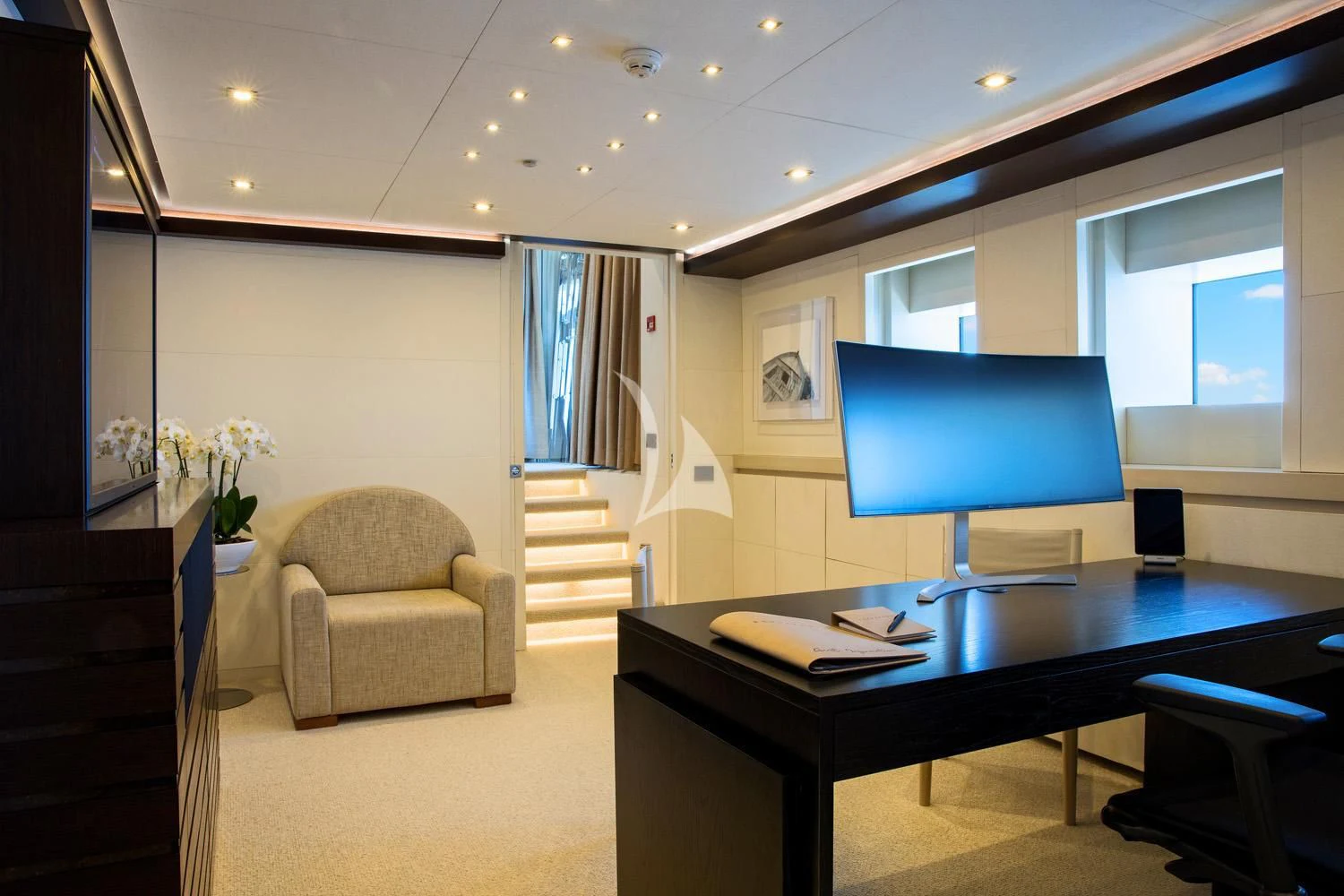 a room with a table and chairs aboard PERSEFONI I Yacht for Sale