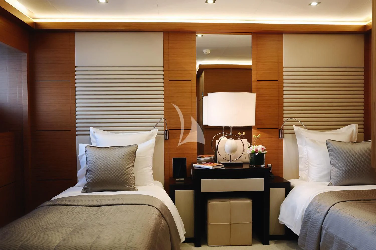 a room with two beds aboard PERSEFONI I Yacht for Sale