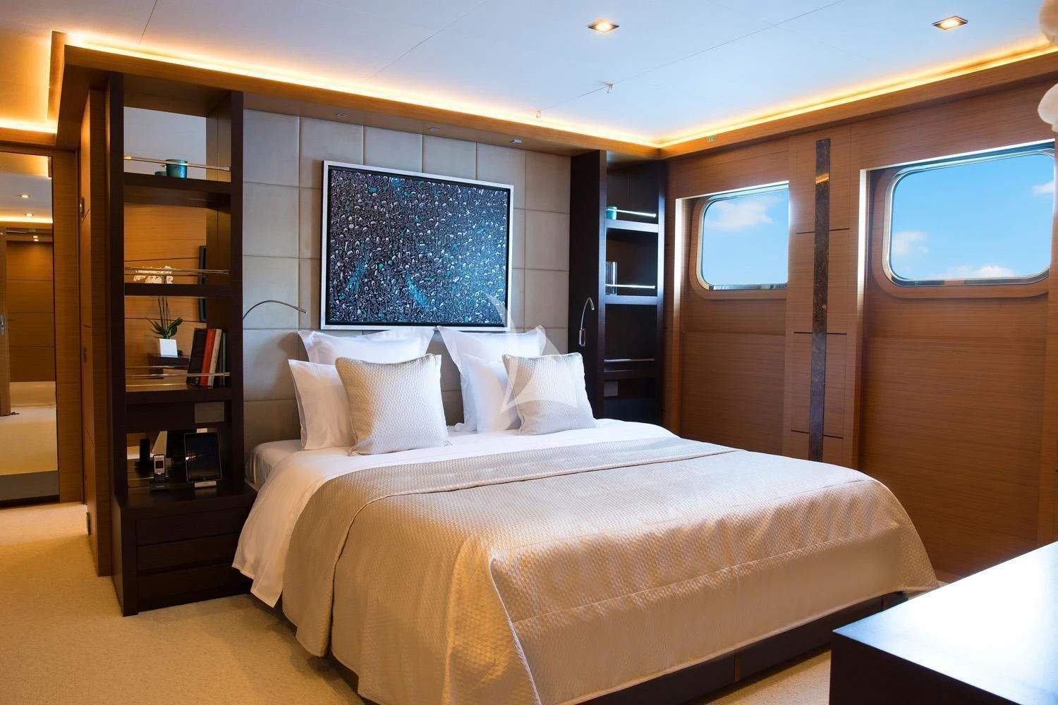 a bed in a room aboard PERSEFONI I Yacht for Sale