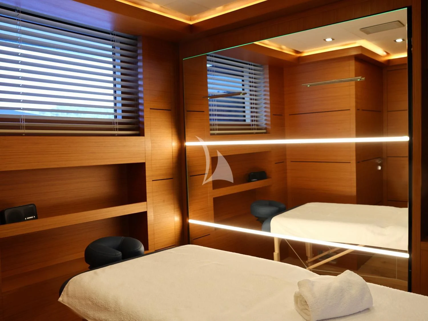 a room with two beds aboard PERSEFONI I Yacht for Sale