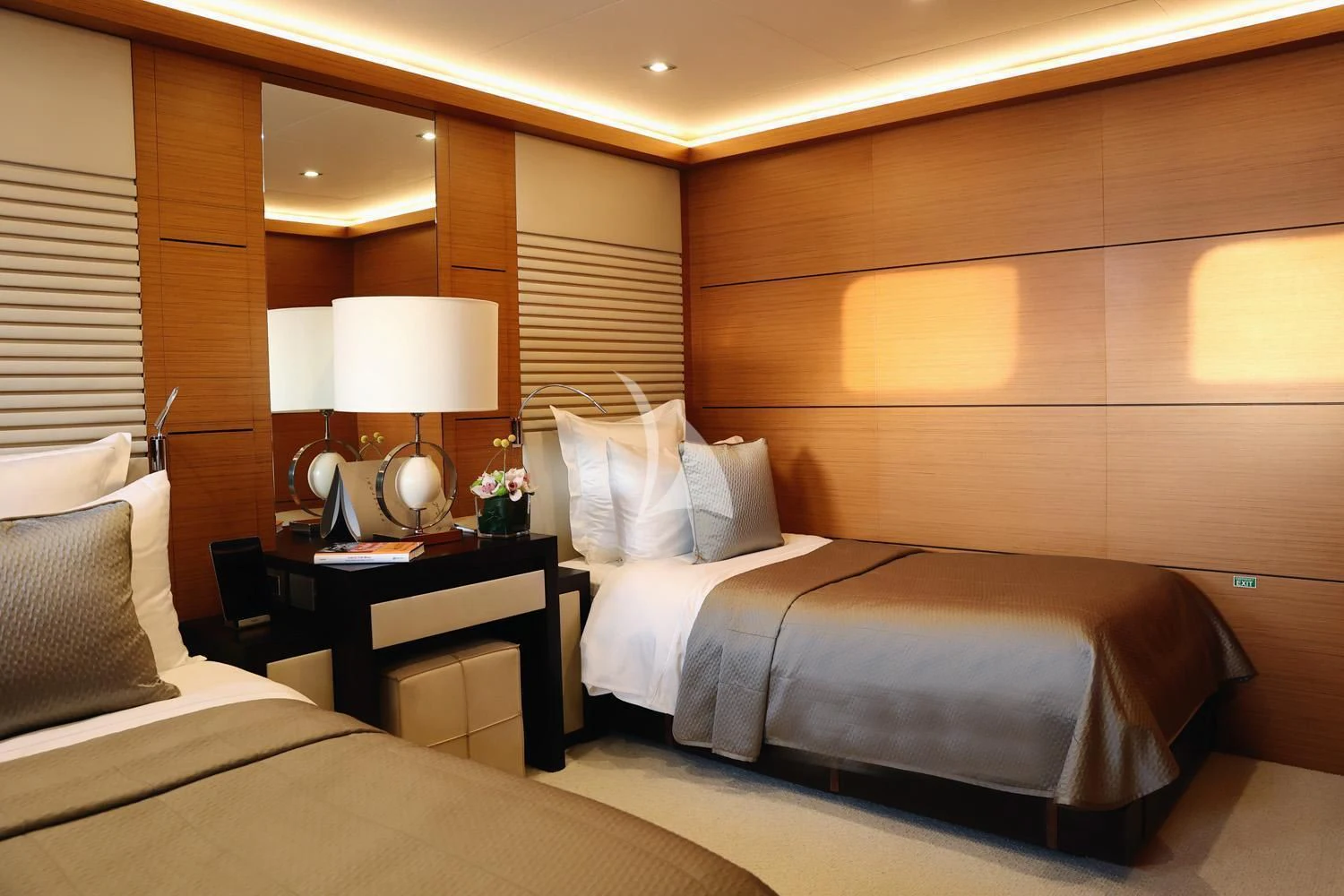 a room with two beds aboard PERSEFONI I Yacht for Sale