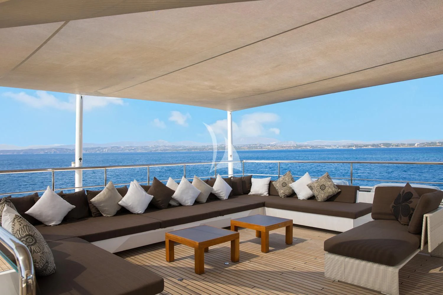 a large living room with a large body of water aboard PERSEFONI I Yacht for Sale