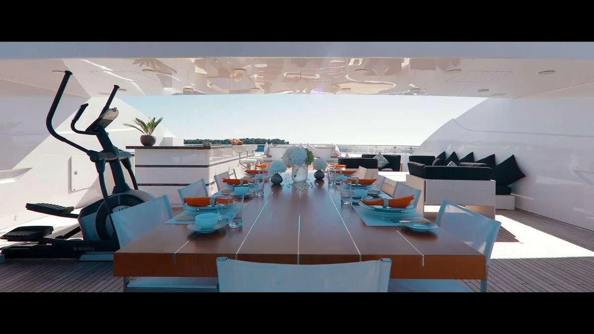 a room with chairs and tables aboard PERSEFONI I Yacht for Sale