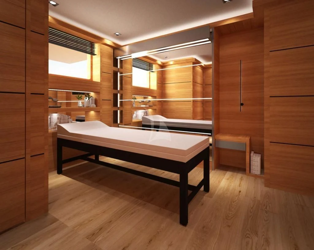 a room with a bed and a shelf aboard PERSEFONI I Yacht for Sale