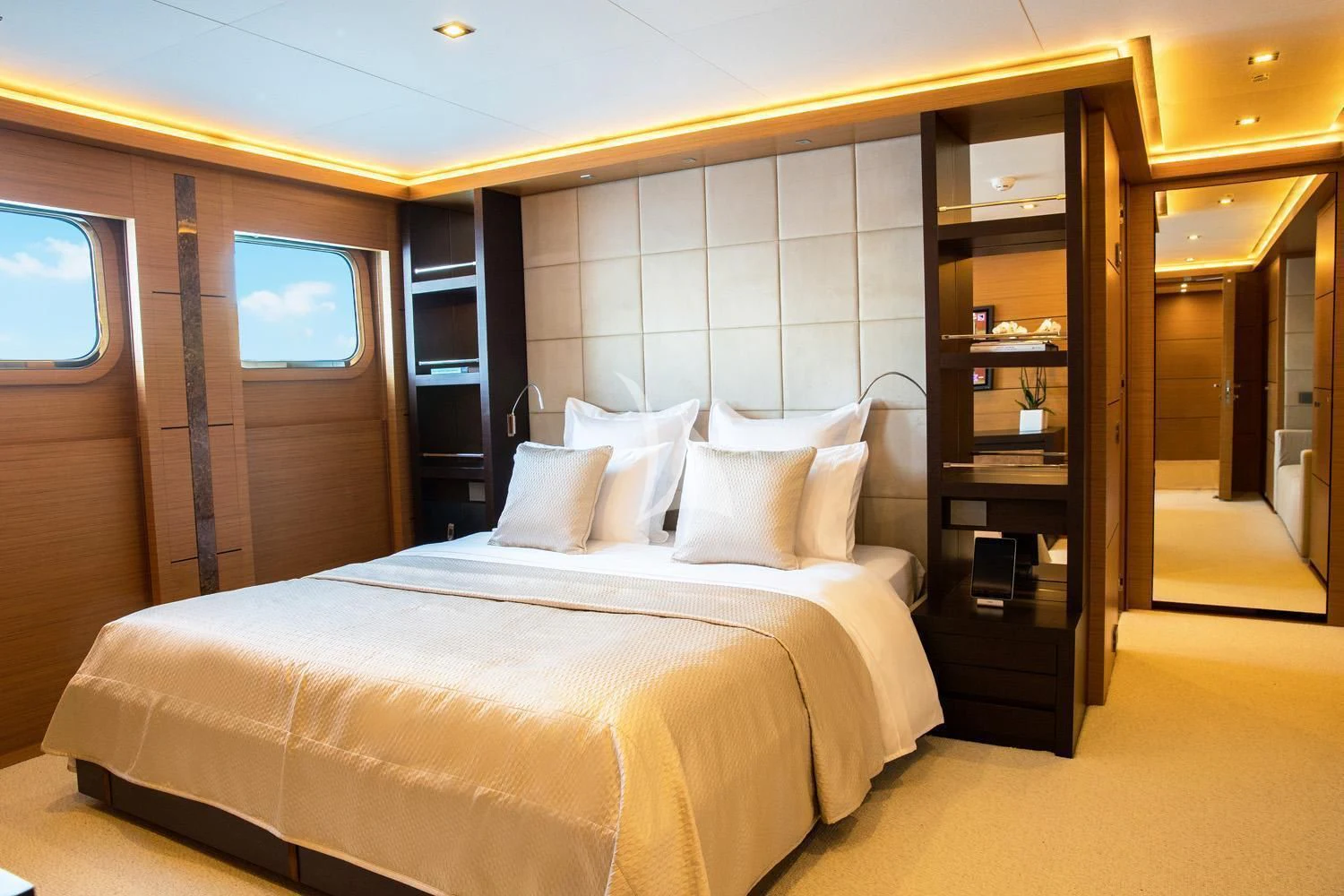 a bed in a room aboard PERSEFONI I Yacht for Sale