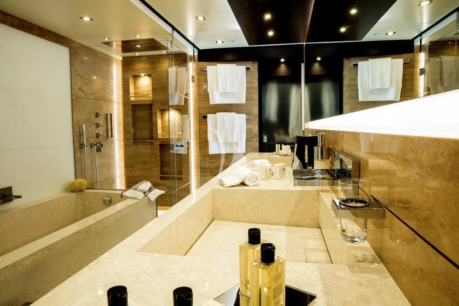 a large bathroom with a large bathtub aboard PERSEFONI I Yacht for Sale