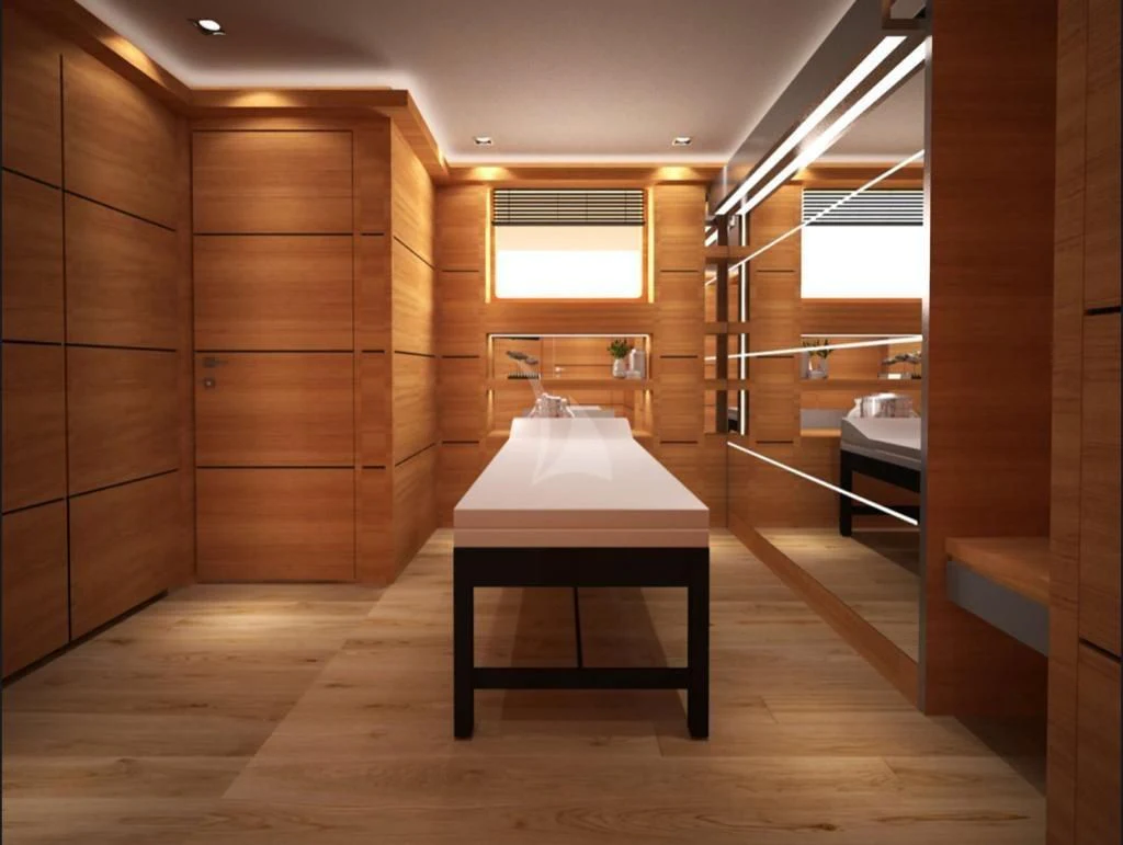 a bathroom with a sink and a mirror aboard PERSEFONI I Yacht for Sale