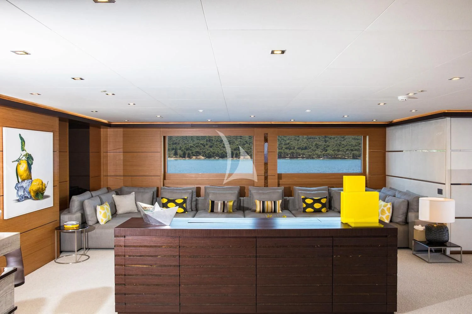 a room with a large window aboard PERSEFONI I Yacht for Sale