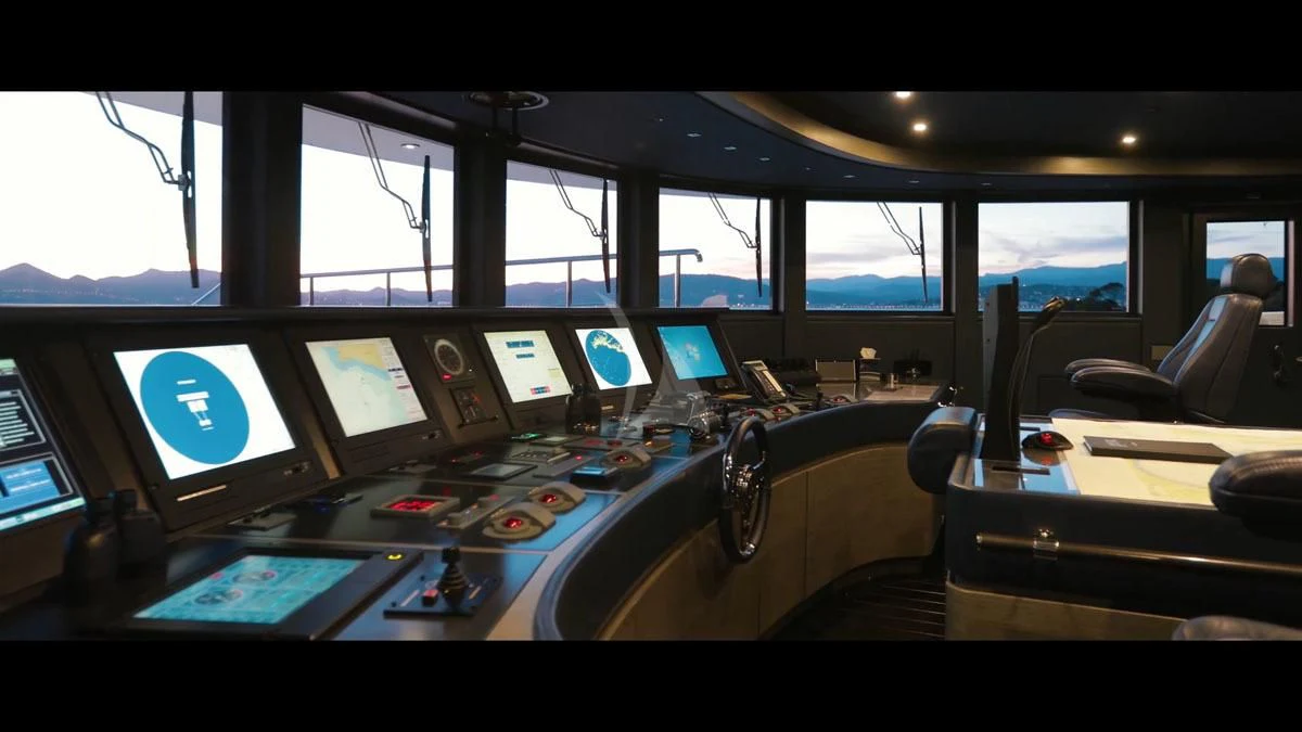 inside of a vehicle with many monitors aboard PERSEFONI I Yacht for Sale