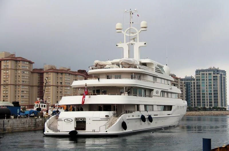 a large white boat in the water aboard TUEQ Yacht for Sale