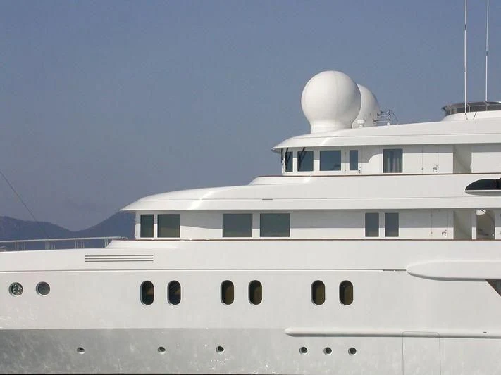 a white yacht with a white tower aboard TUEQ Yacht for Sale