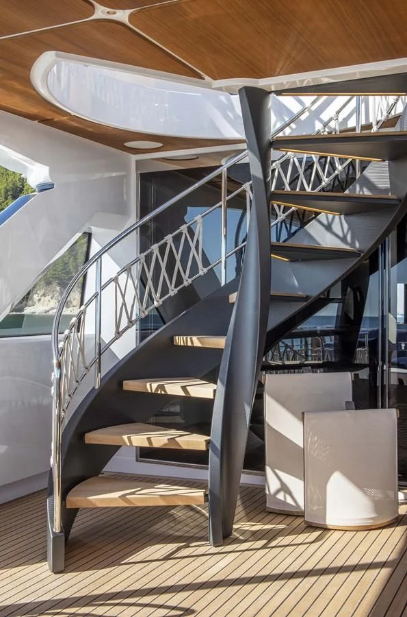 a staircase in a house aboard UPSTREAM Yacht for Sale