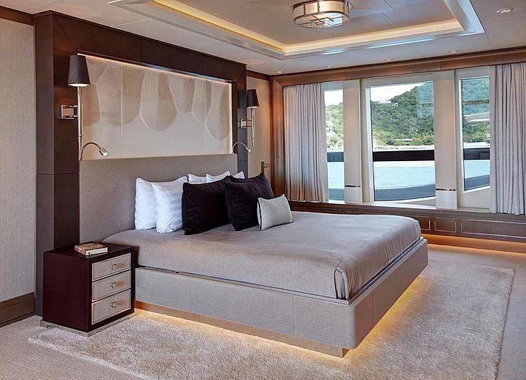 a bed in a room aboard HAMPSHIRE Yacht for Sale