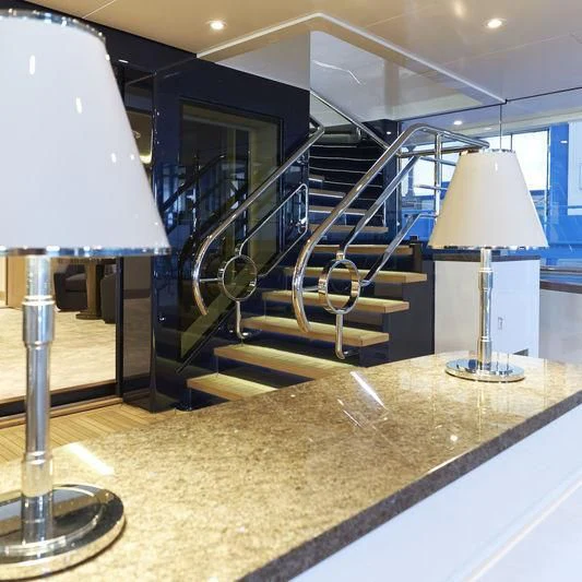 a staircase in a building aboard HAMPSHIRE Yacht for Sale