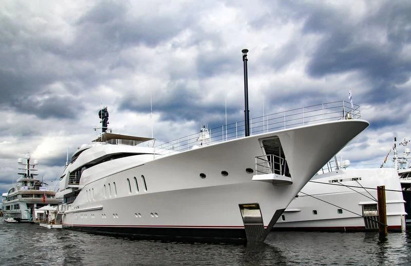 a large white boat in the water aboard HAMPSHIRE Yacht for Sale