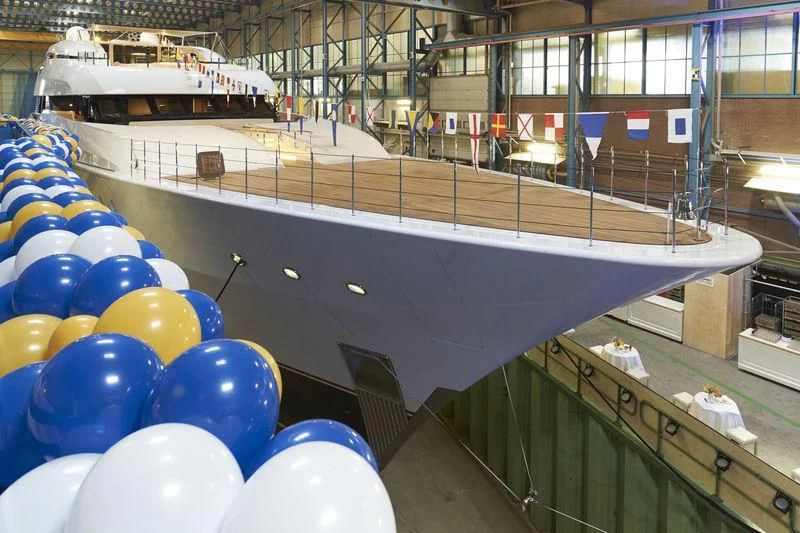 a large group of balloons in a building aboard HAMPSHIRE Yacht for Sale