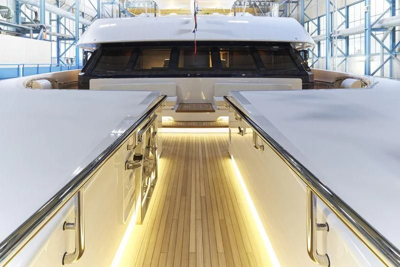 a large boat on a dock aboard HAMPSHIRE Yacht for Sale