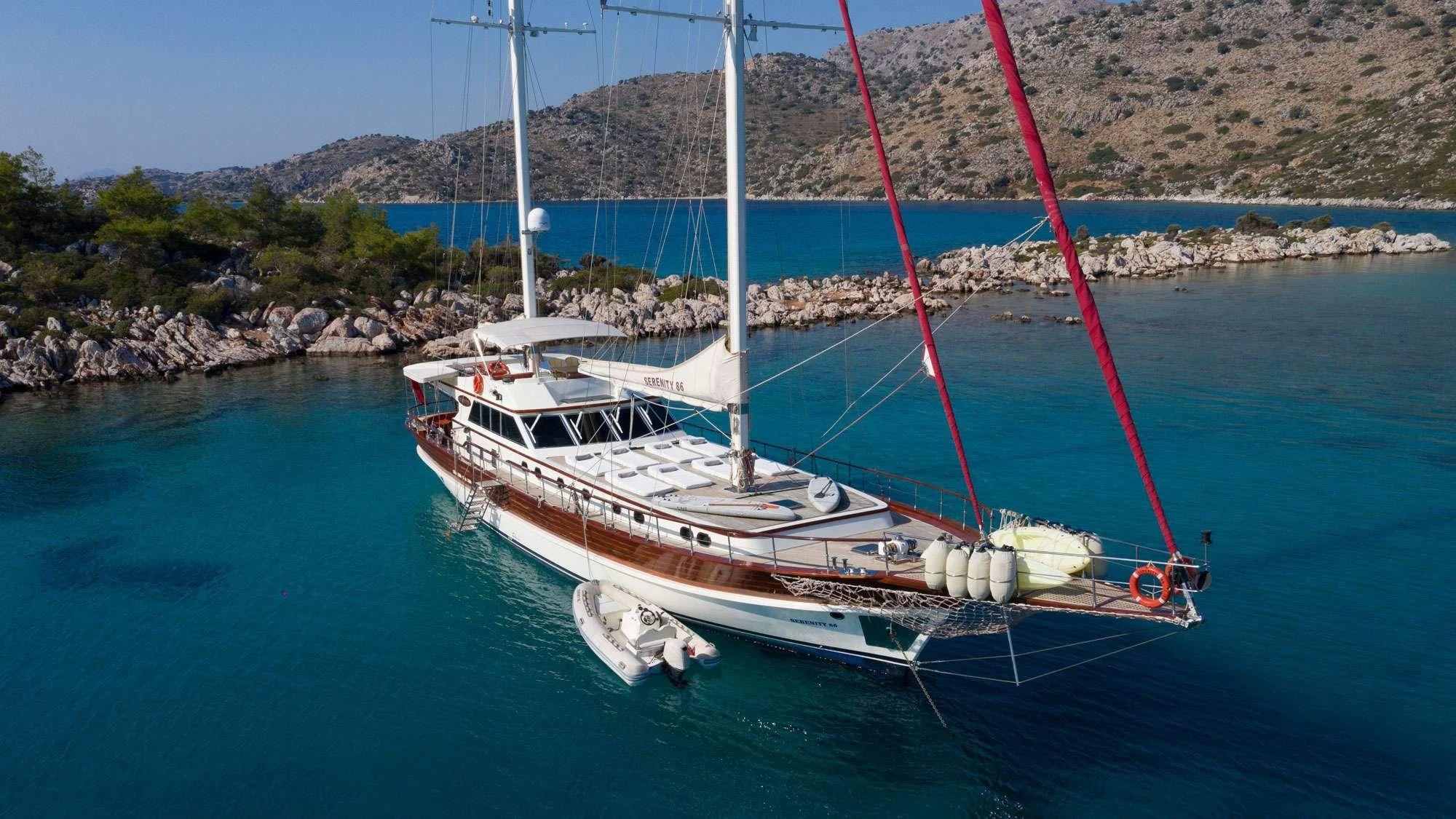 a boat in the water aboard SERENITY 86 Yacht for Charter
