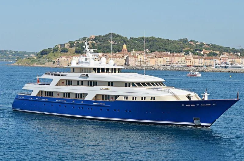a large boat in the water aboard LAUREL Yacht for Charter