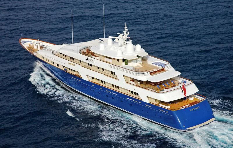 a large ship on the water aboard LAUREL Yacht for Charter