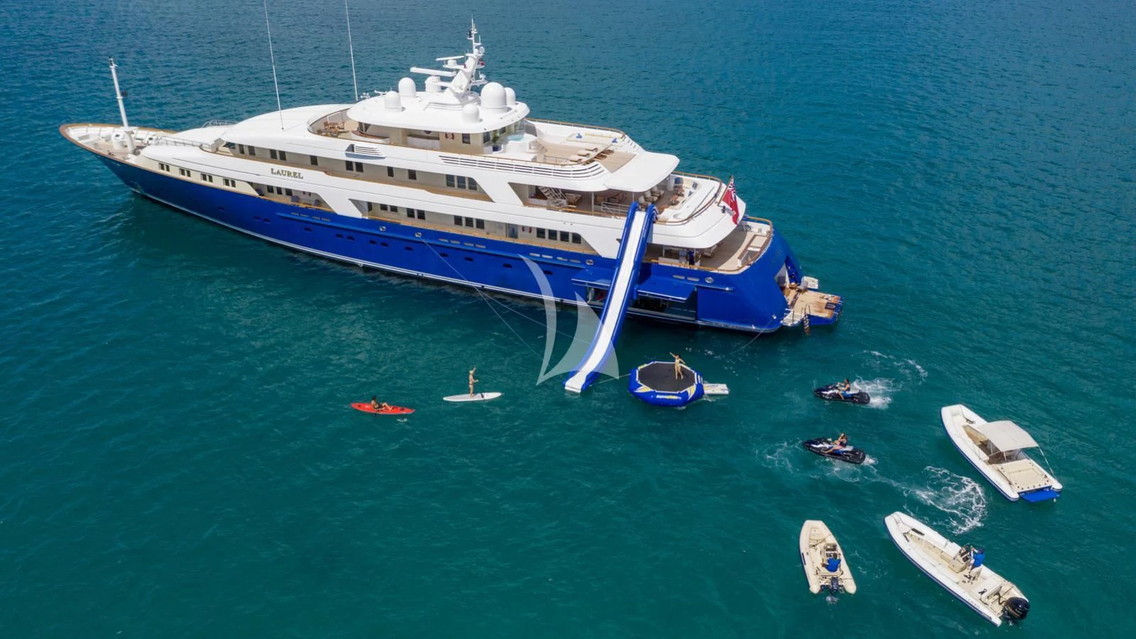 a large ship in the water aboard LAUREL Yacht for Charter