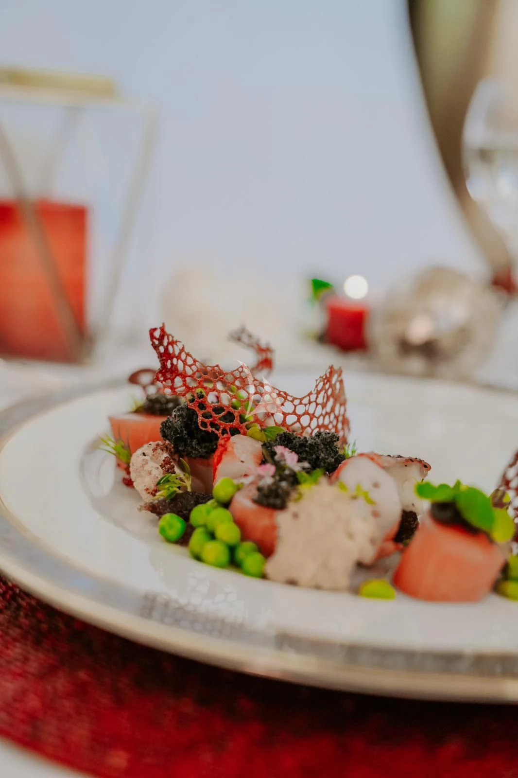 a plate of sushi aboard LAUREL Yacht for Charter
