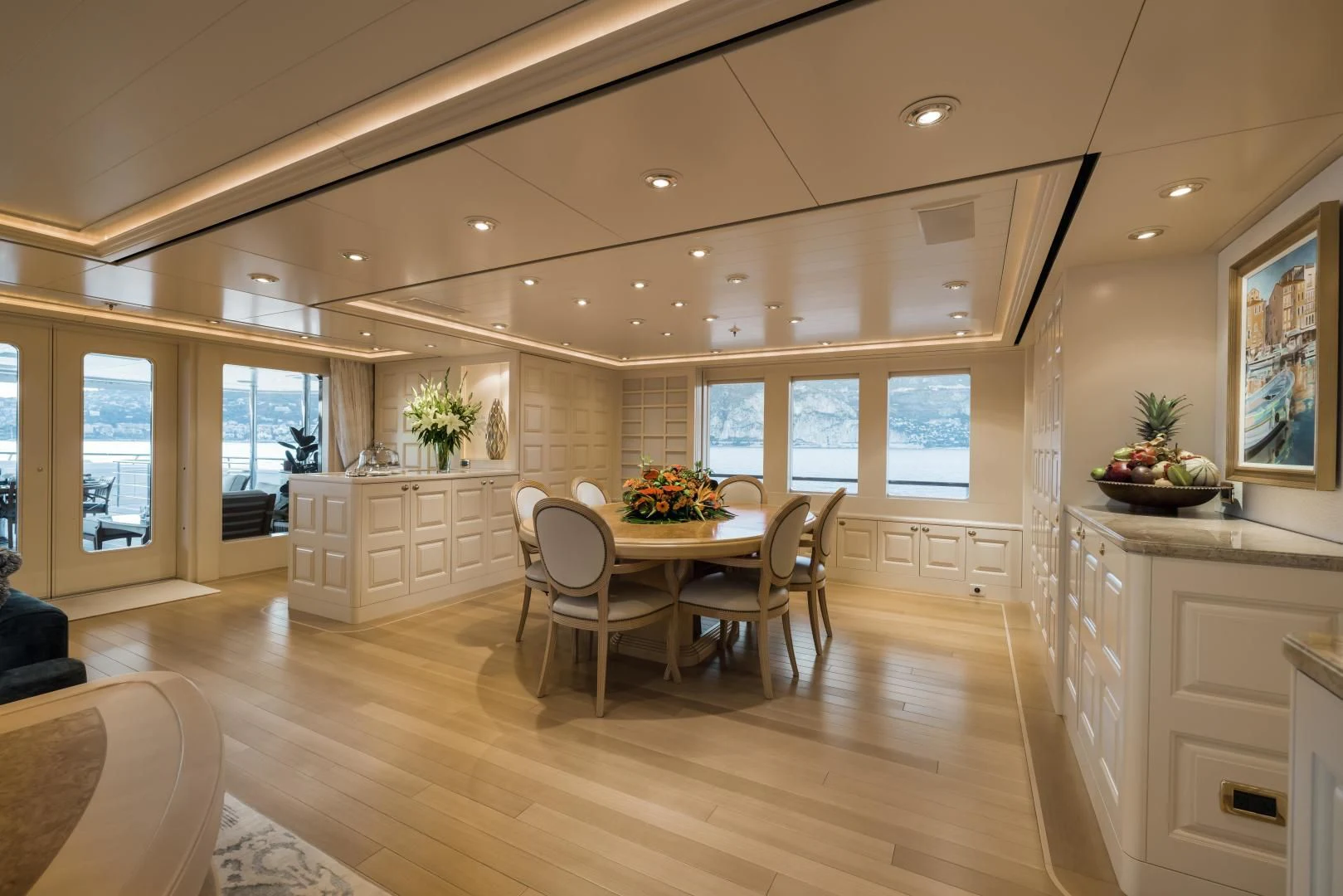 a kitchen and dining area aboard LAUREL Yacht for Charter
