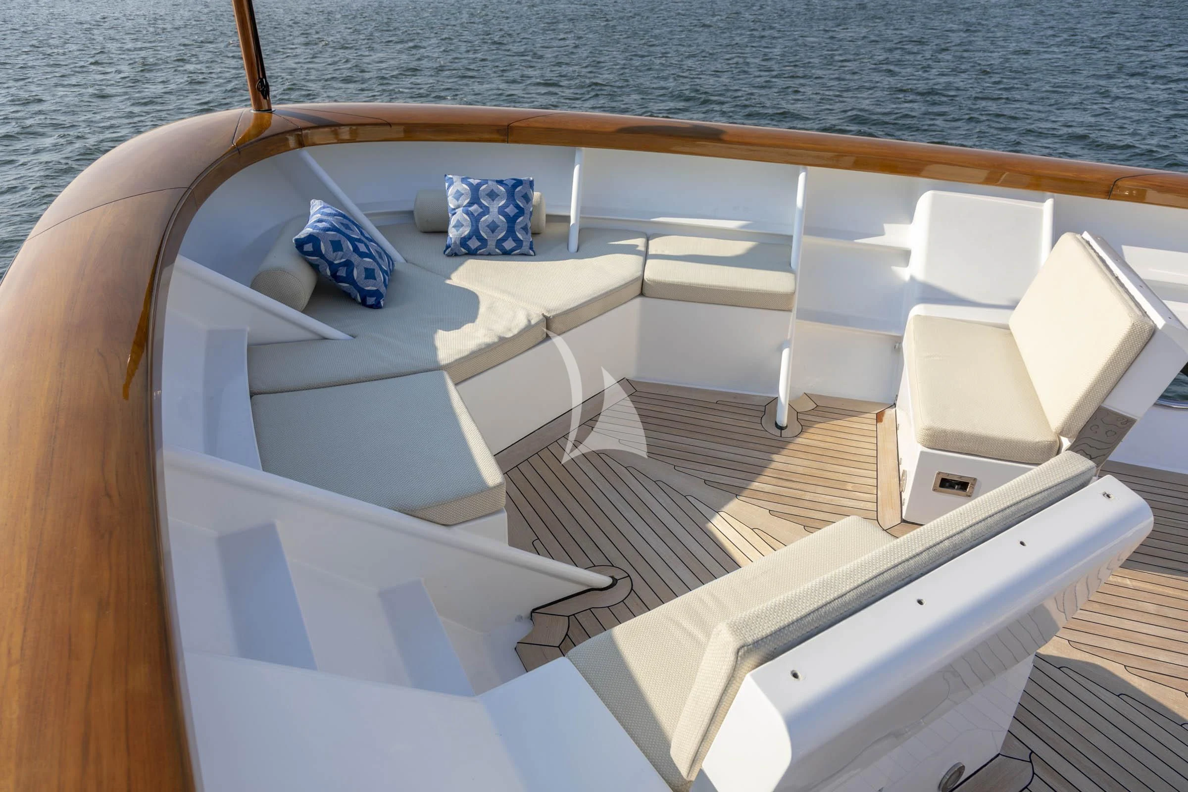 a boat with a seat and seat aboard LAUREL Yacht for Charter