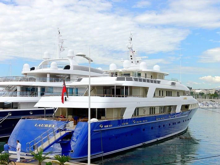 a large white boat aboard LAUREL Yacht for Charter