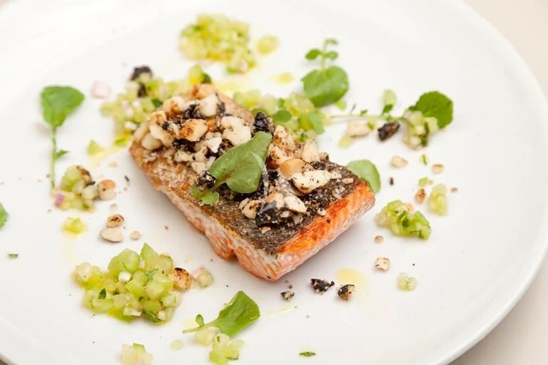a plate of food aboard LAUREL Yacht for Charter